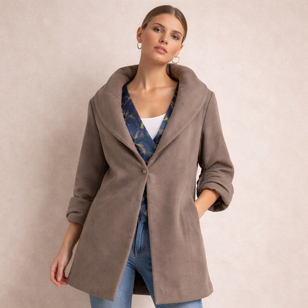 🤎 Free People Taupe Shawl Collar Coat‎ | Medium |